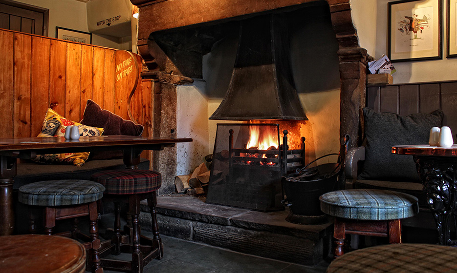 A roaring fire at The Fountaine Inn a great pub near the Yorkshire Dales