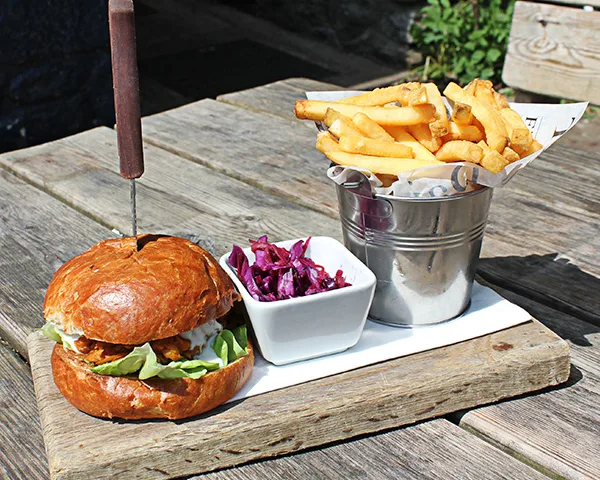 A great shot of a burger at The Fountaine Inn.